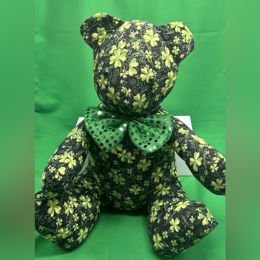 St. Patrick’s Plush Handmade  Bear Irish Green Shamrock Clover 16” T X 20”W